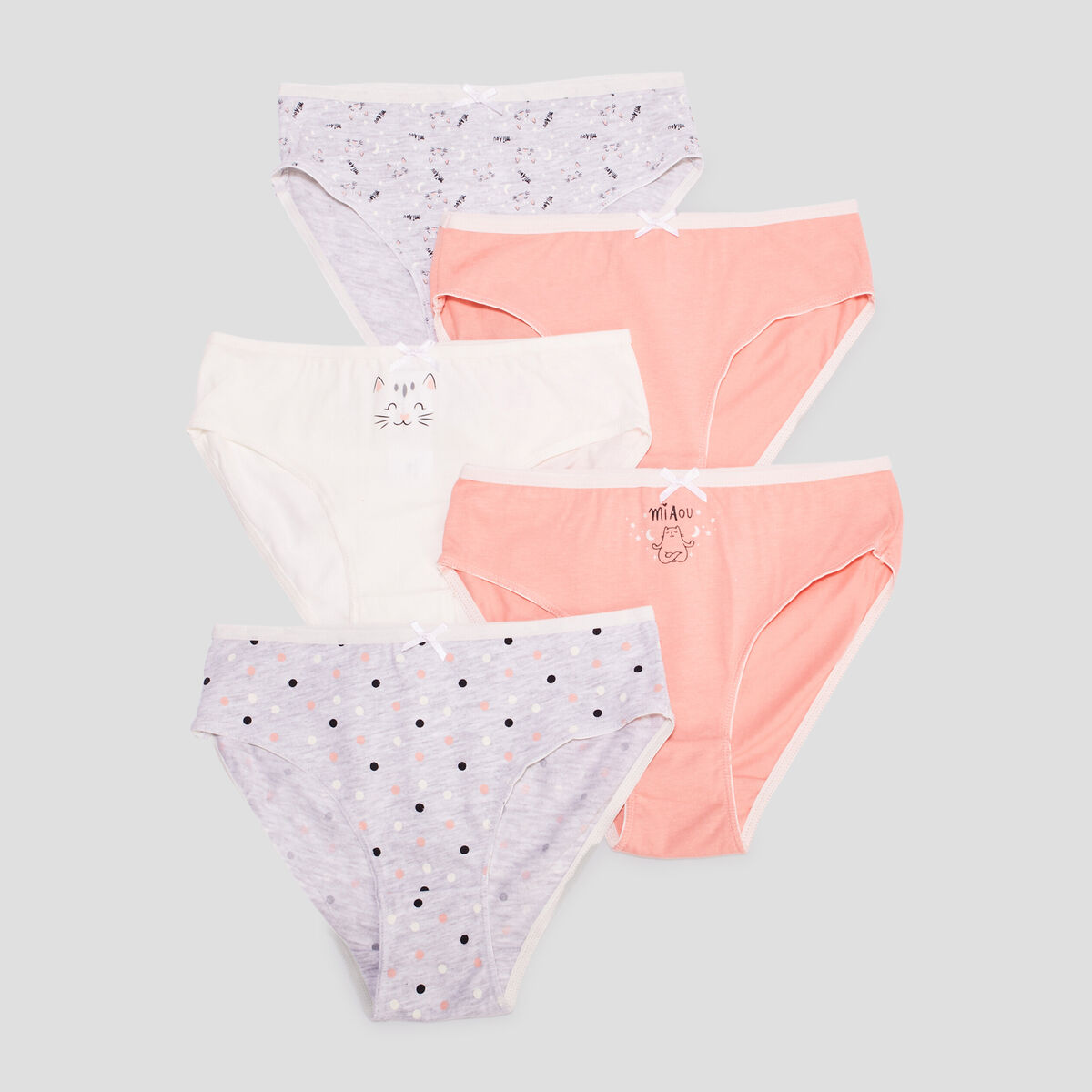 Lot de 5 culottes coton détail noeud rose fille