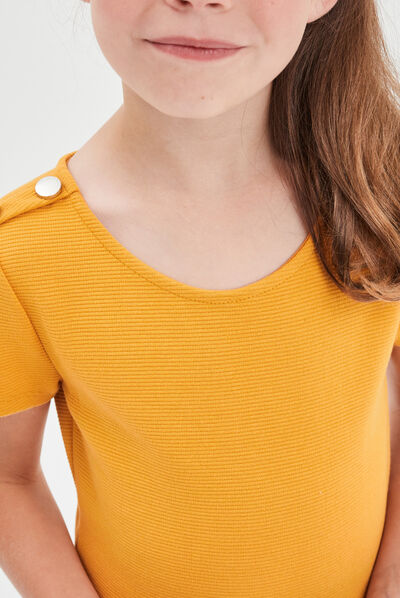 Robe trapèze manches courtes jaune moutarde fille