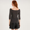 T-shirt cintr&eacute; col bardot manches 3/4 gris fonc&eacute; femme