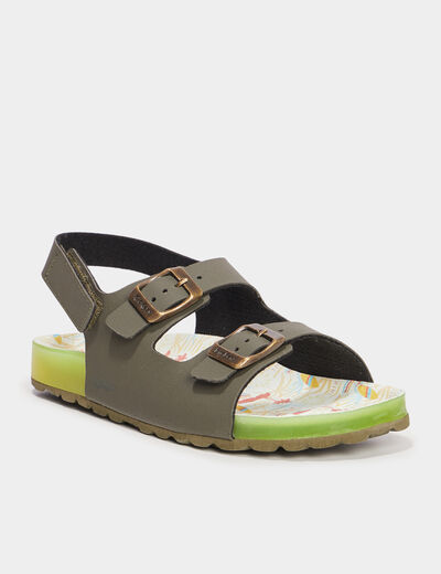 Sandales plates Kickers Sunyva vert kaki garçon