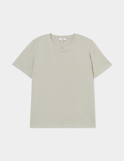 T-shirt col rond manches courtes coton vert kaki femme