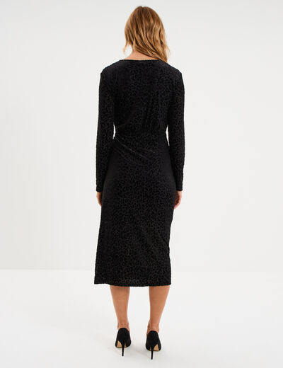 Robe effet velours noeud c&ocirc;t&eacute; noir femme