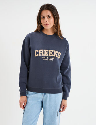 Sweat col rond manches longues Creeks bleu foncé femme