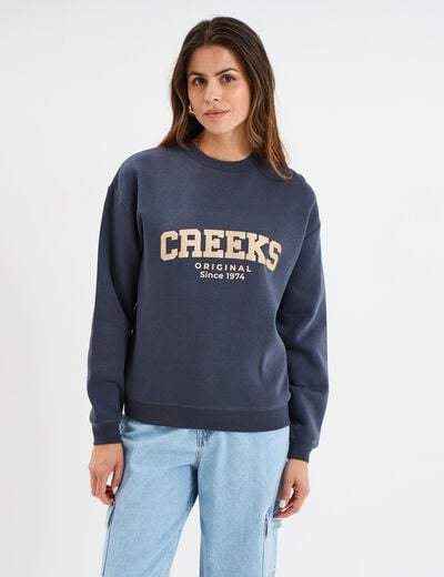 Sweat col rond manches longues Creeks bleu foncé femme