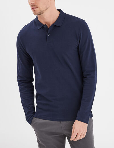 Polo manches longues en coton bleu marine homme