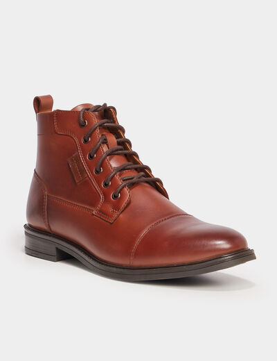 Boots cuir à lacets marron homme
