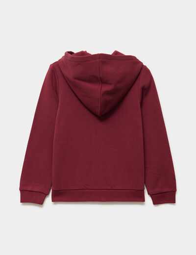 Sweat zipp&eacute; &agrave; capuche droit molleton bordeaux fille