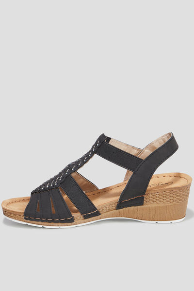 Sandales compensées cuir Confortissimo noir femme
