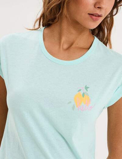 Ensemble pyjama short et t-shirt vert turquoise femme