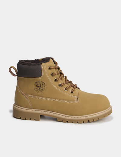 Boots fourr&eacute;es zipp&eacute;es &agrave; lacets camel gar&ccedil;on