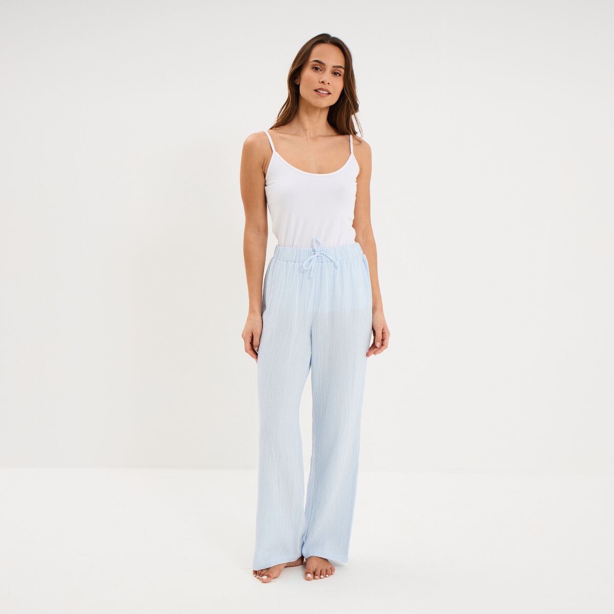 Pantalon de pyjama coton bleu ciel femme