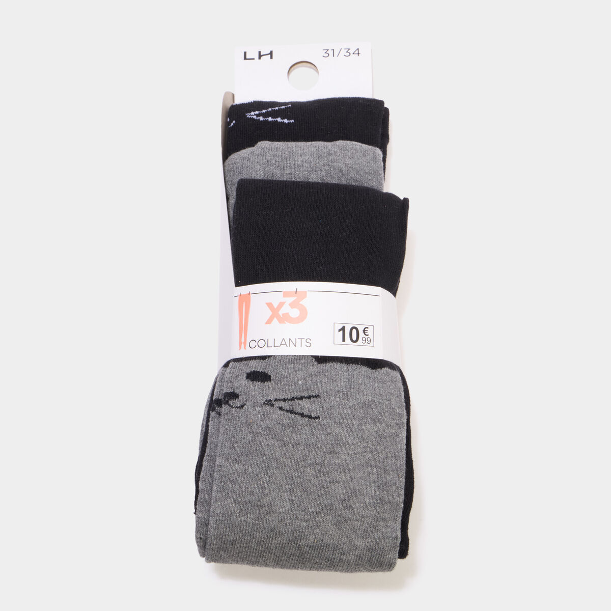Lot 3 collants coton d&eacute;tail chat gris fille