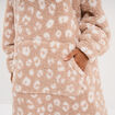 Poncho plaid effet polaire &agrave; capuche rose poudr&eacute;e femme