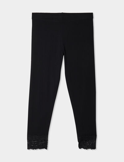 Legging cheville dentelle coton noir femme grande taille