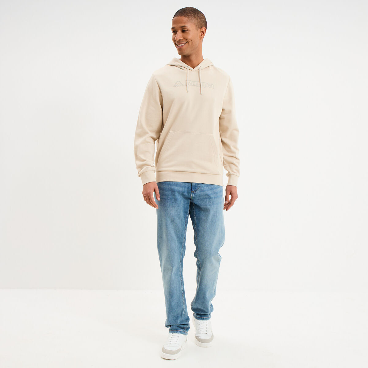 Sweat hoodie molleton &agrave; capuche Kappa ivoire homme