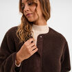 Veste effet polaire boutonn&eacute;e col rond marron fonc&eacute; femme