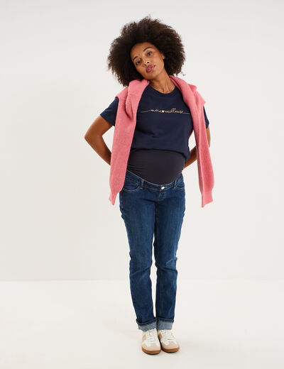 Jeans grossesse droit avec bandeau denim stone femme maternit&eacute;