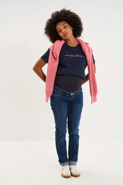Jeans grossesse droit avec bandeau denim stone femme maternit&eacute;