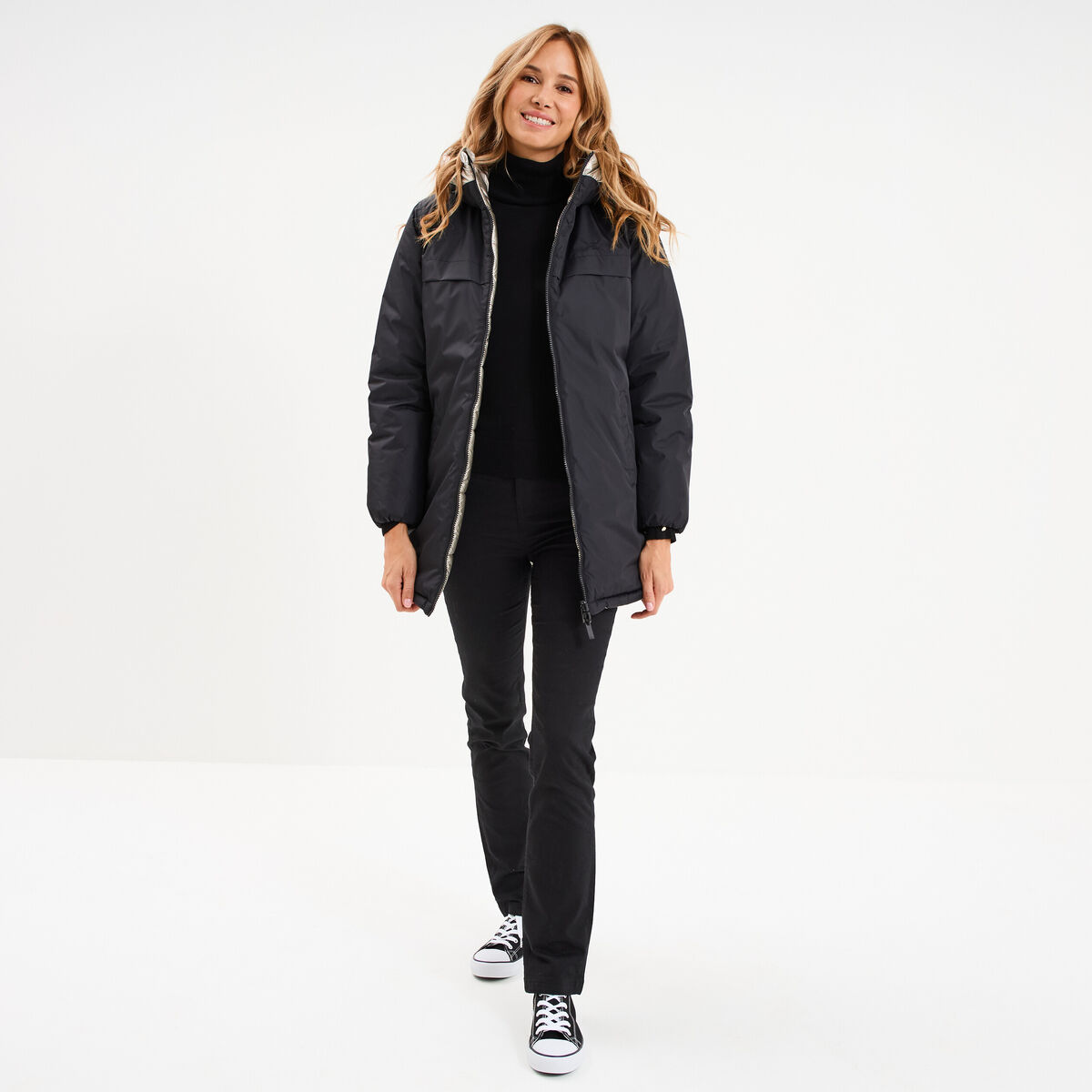 Doudoune r&eacute;versible &agrave; capuche noir femme