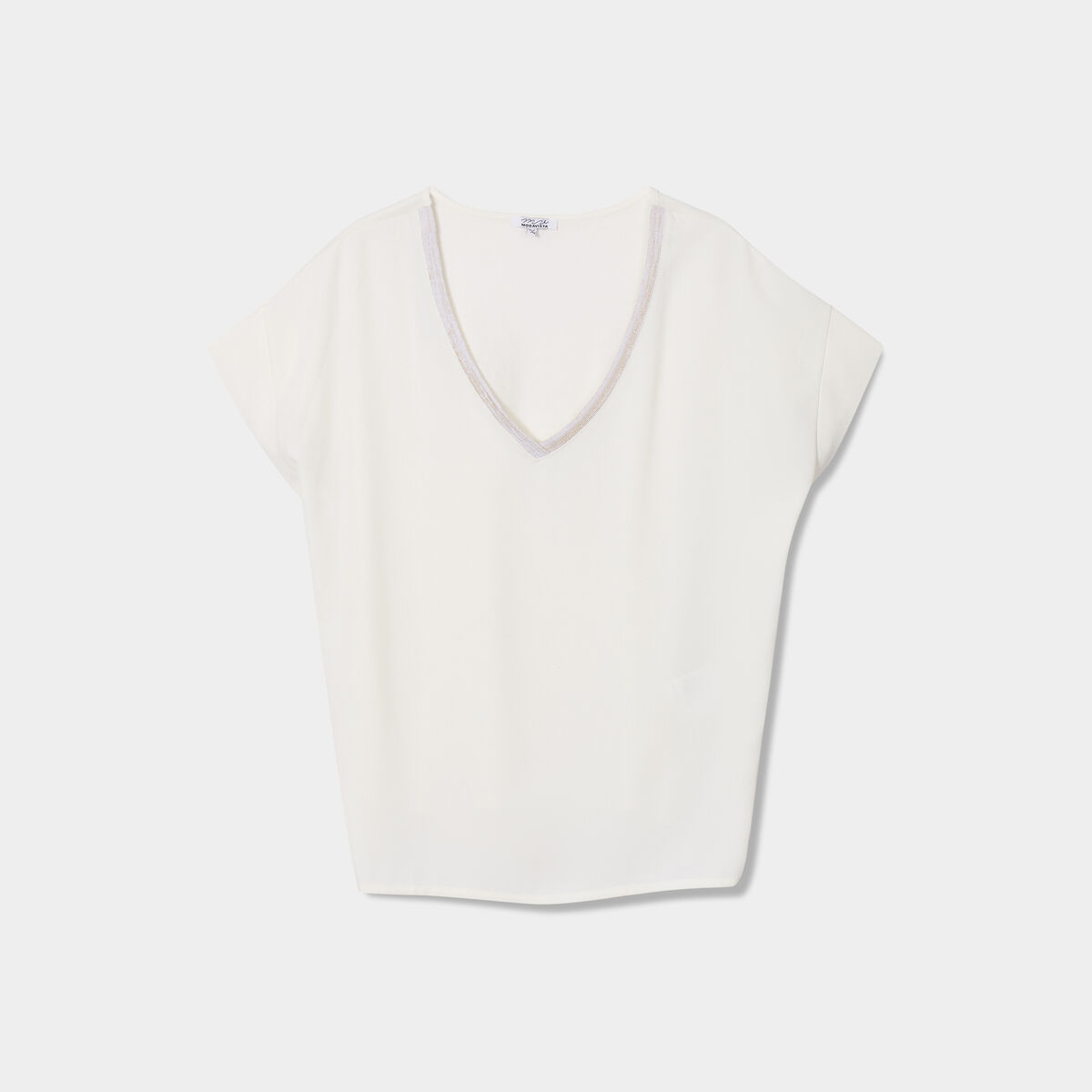 T-shirt satin col en V manches courtes blanc femme grande taille