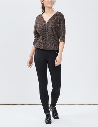 Pantalon legging skinny poche zippée noir femme