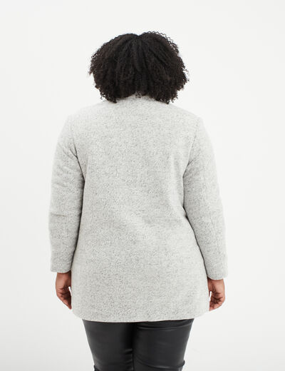 Manteau mi-long droit zippé col mao gris clair femme grande taille