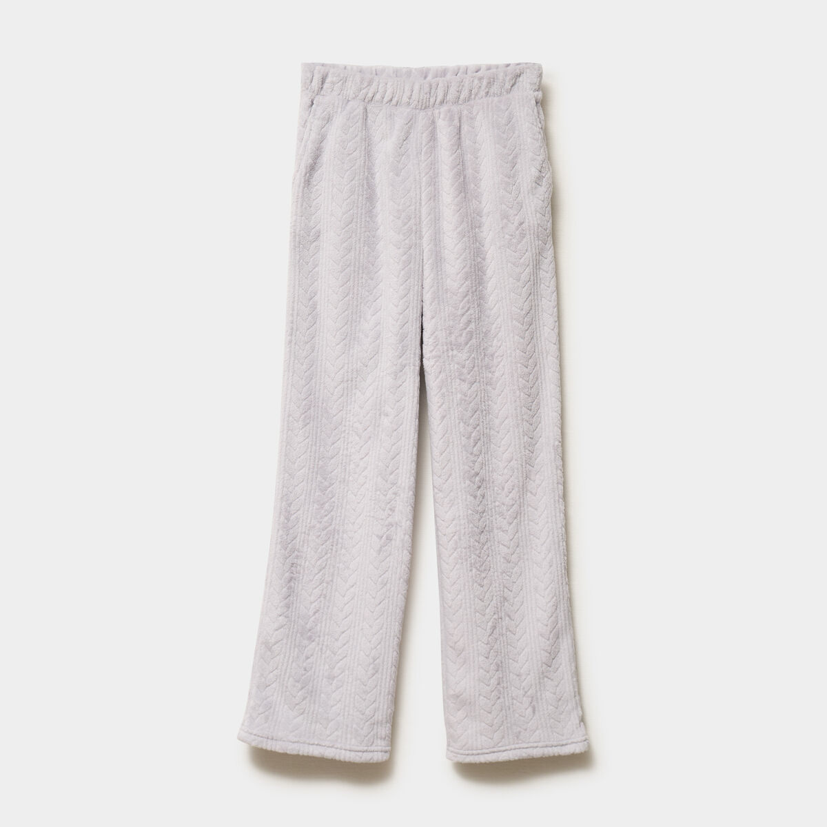 Pantalon effet polaire d&eacute;tails torsades gris clair femme