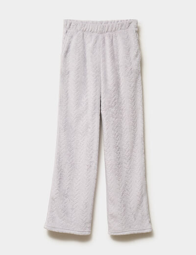 Pantalon effet polaire d&eacute;tails torsades gris clair femme