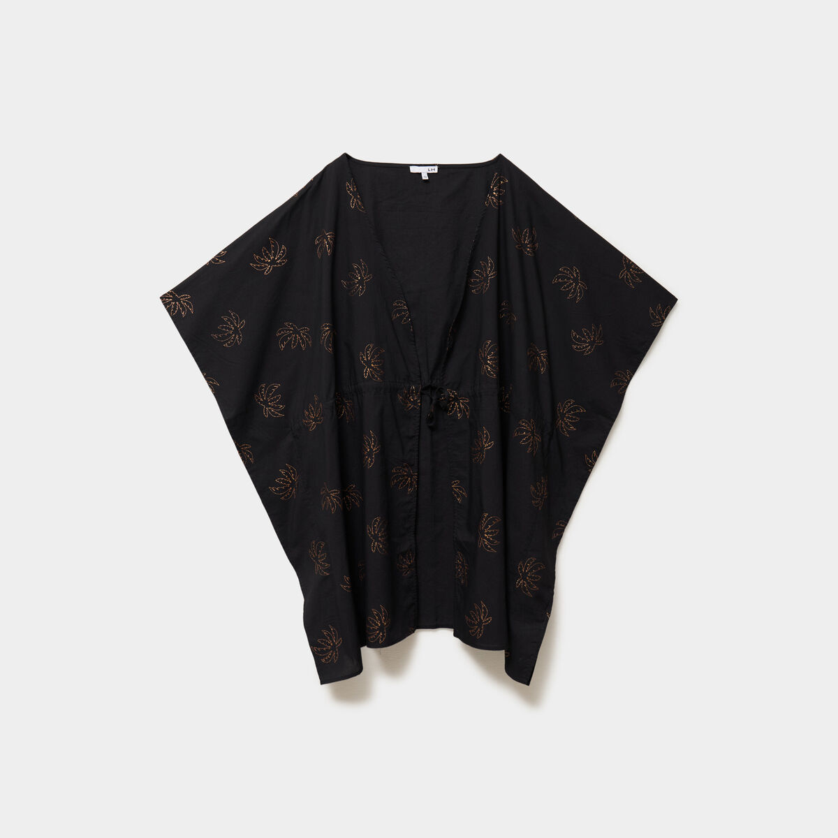Robe de plage en coton col V noir femme