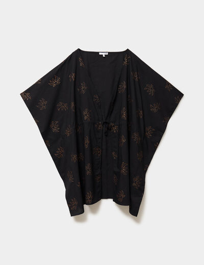 Robe de plage en coton col V noir femme