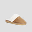 Chaussons mules col en fausse fourrure camel femme