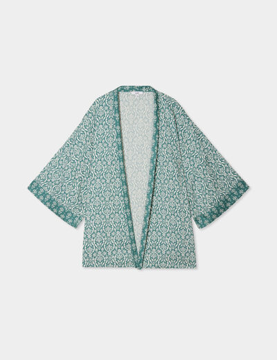 Veste kimono manches 3/4 vert turquoise femme