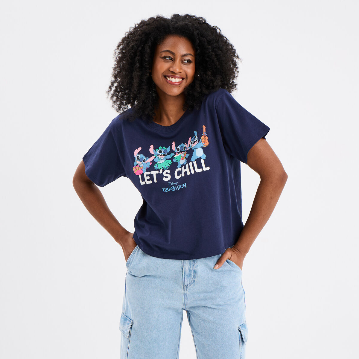 T-shirt manches courtes coton Stitch bleu marine femme