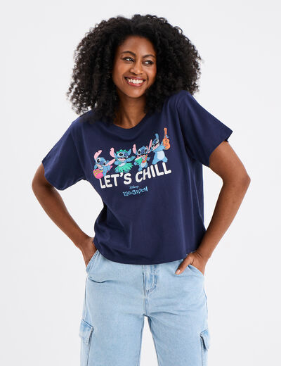 T-shirt manches courtes coton Stitch bleu marine femme