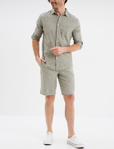 Bermuda chino à coulisse lin mélangé vert kaki homme
