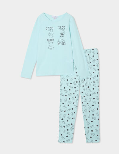 Ensemble pyjama pantalon t-shirt coton bleu turquoise fille