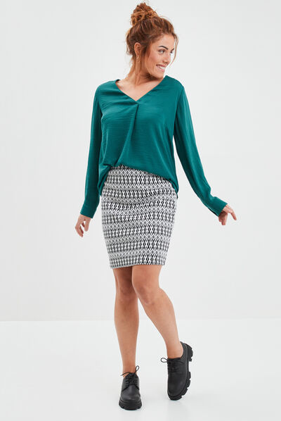 Blouse à revers manches 3/4 vert émeraude femme