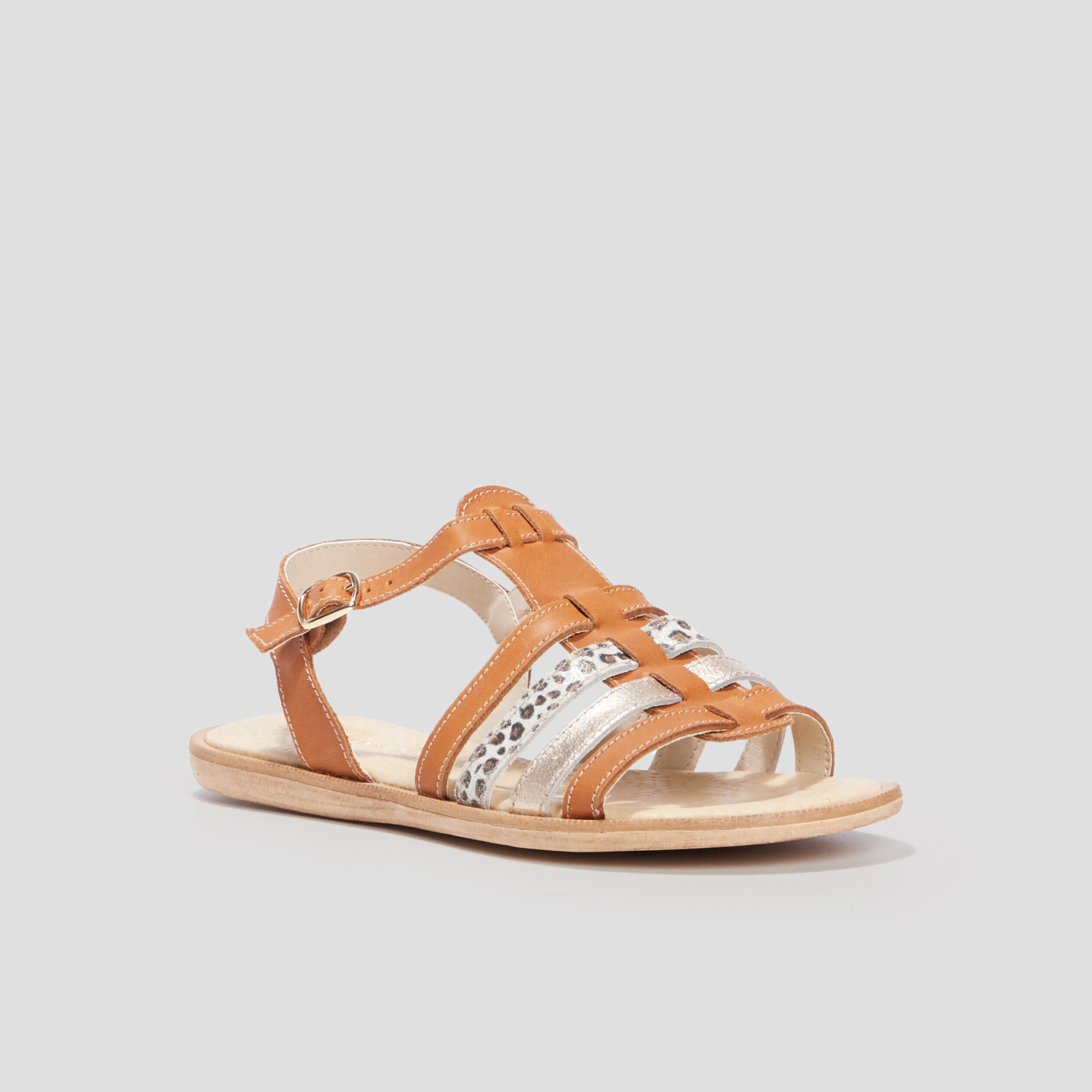 Sandales plates en cuir marron fille CREEKS