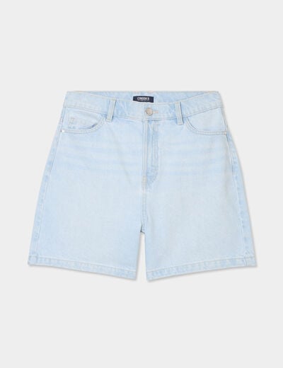 Short mom en jean 5 poches coton denim bleach femme
