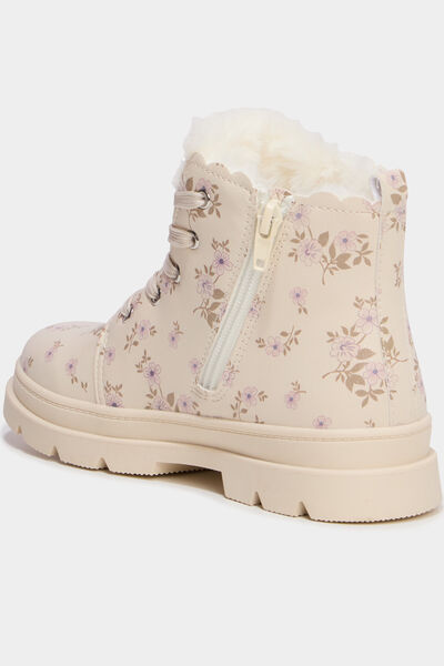 Boots fourr&eacute;es et crant&eacute;es &agrave; lacets creme fille