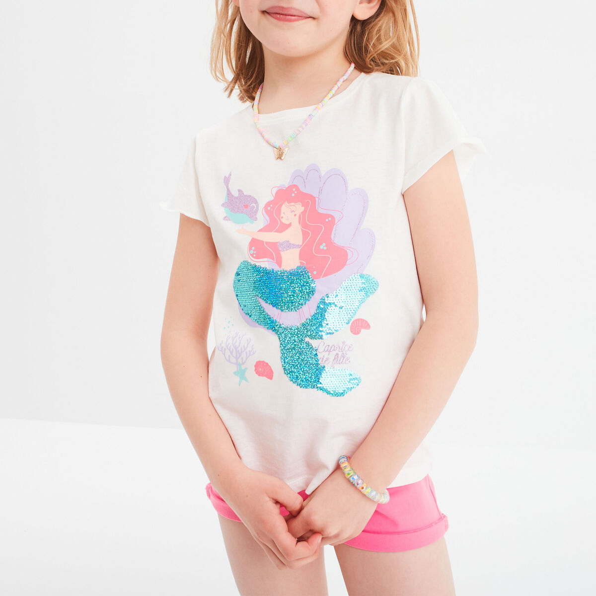 T-shirt sequins et paillettes ivoire fille