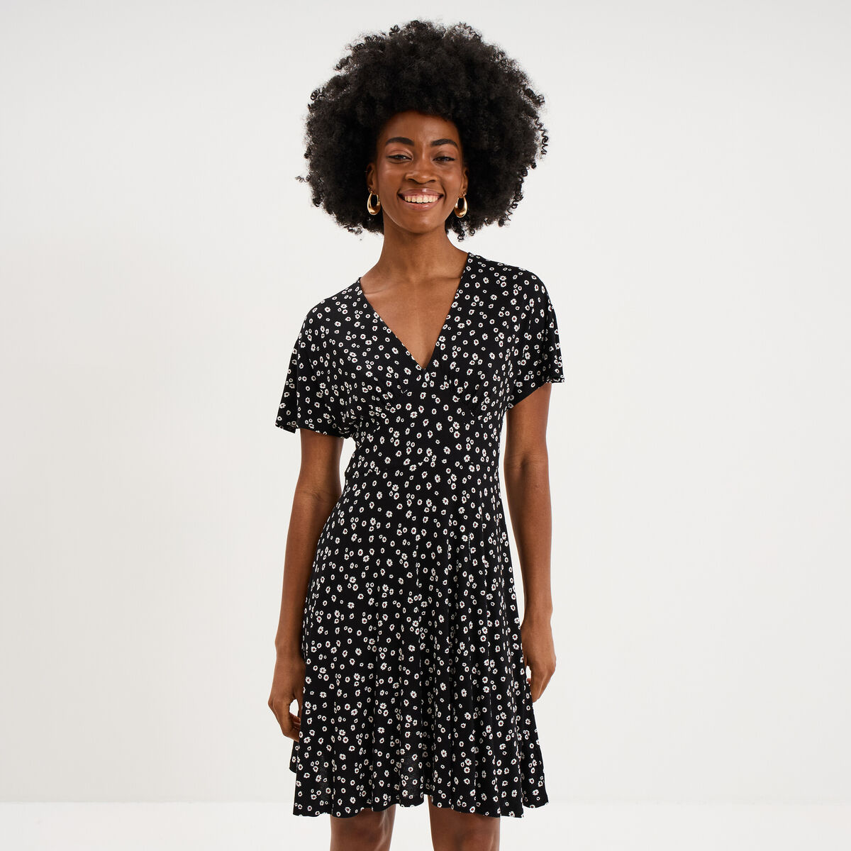Robe fluide en maille longueur genou noir femme