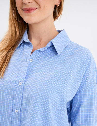 Chemise oversize manches longues coton bleu ciel femme