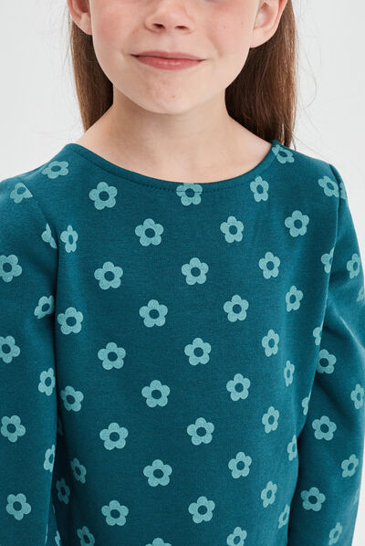 Robe molleton volantée manches longues vert foncé fille