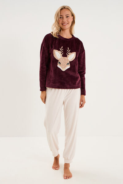 Ensemble pyjama pantalon polaire prune femme