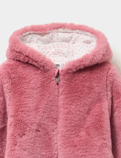 Veste à capuche fausse fourrure vieux rose bébé fille