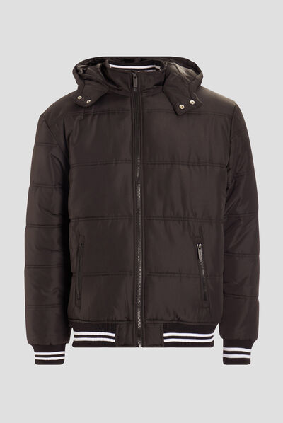 Doudoune droite à capuche noir homme