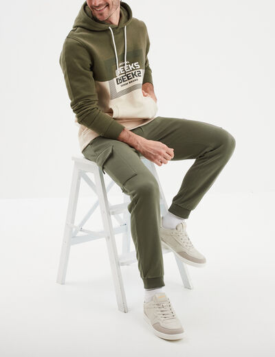 Sweat à capuche hoodie 1 poche Creeks vert kaki homme