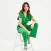 Combinaison pantalon col en V ceinturée vert femme