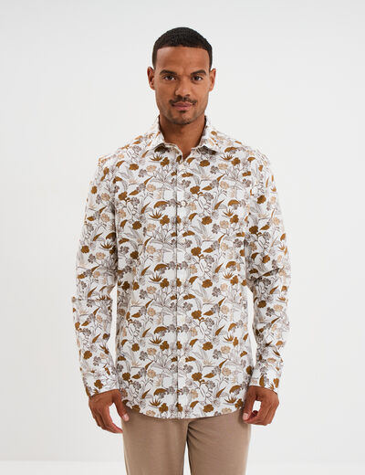Chemise ajust&eacute;e manches longues ecru homme